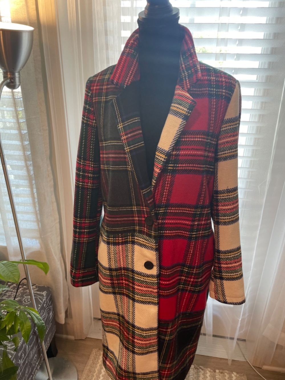 NWT Plaid Patchwork Coat